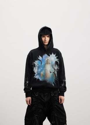 Holy Rhinestone Hoodie (Grey / Black)