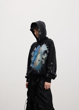 Holy Rhinestone Hoodie (Grey / Black)
