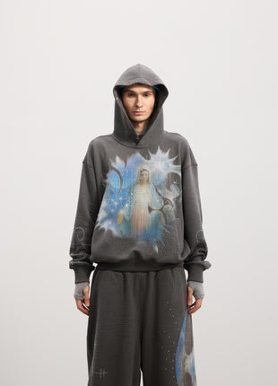Holy Rhinestone Hoodie (Grey / Black)