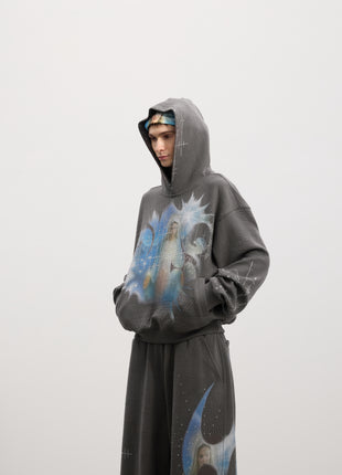 Holy Rhinestone Hoodie (Grey / Black)