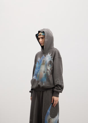 Holy Rhinestone Hoodie (Grey / Black)