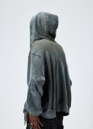 Rhinestone Washed Zip-Up Hoodie