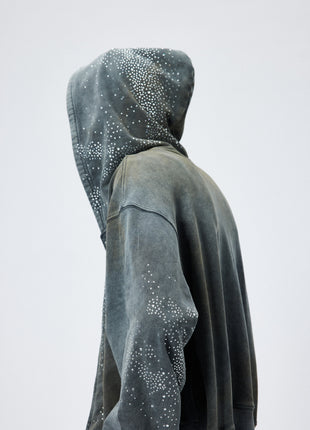 Rhinestone Washed Zip-Up Hoodie