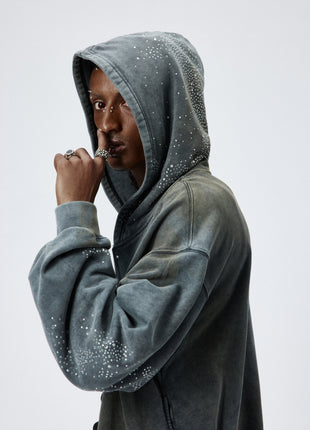 Rhinestone Washed Zip-Up Hoodie