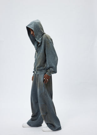 Mud-Dyed Gray Washed Sweatpants